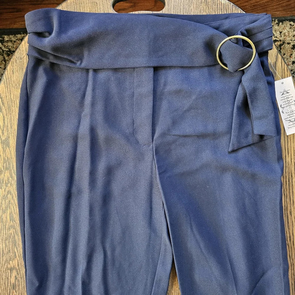 Nanette Lepore Stretch O Ring Belted Ankle Length Dress Pants Navy Size 12 NEW - Picture 3 of 12